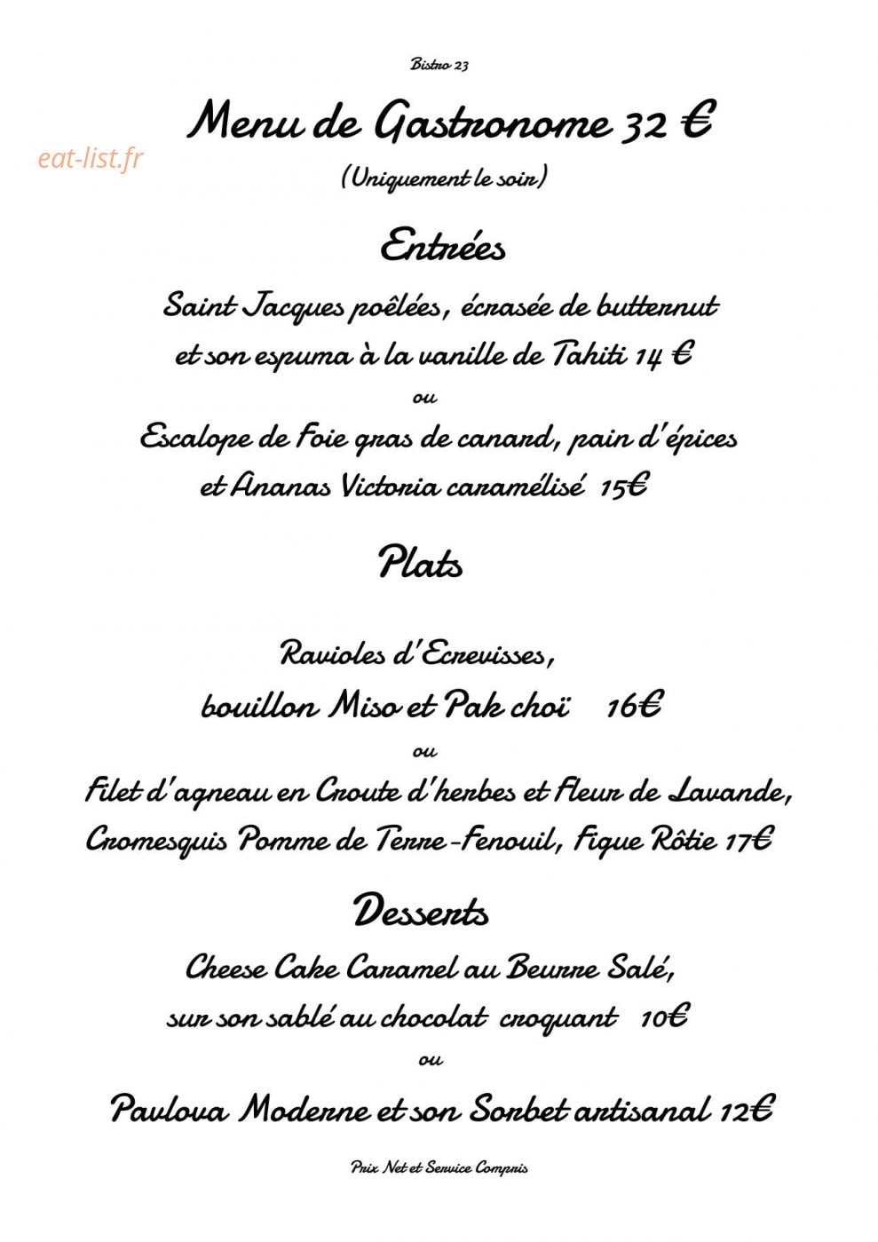 Bistro 23 — carte page 3