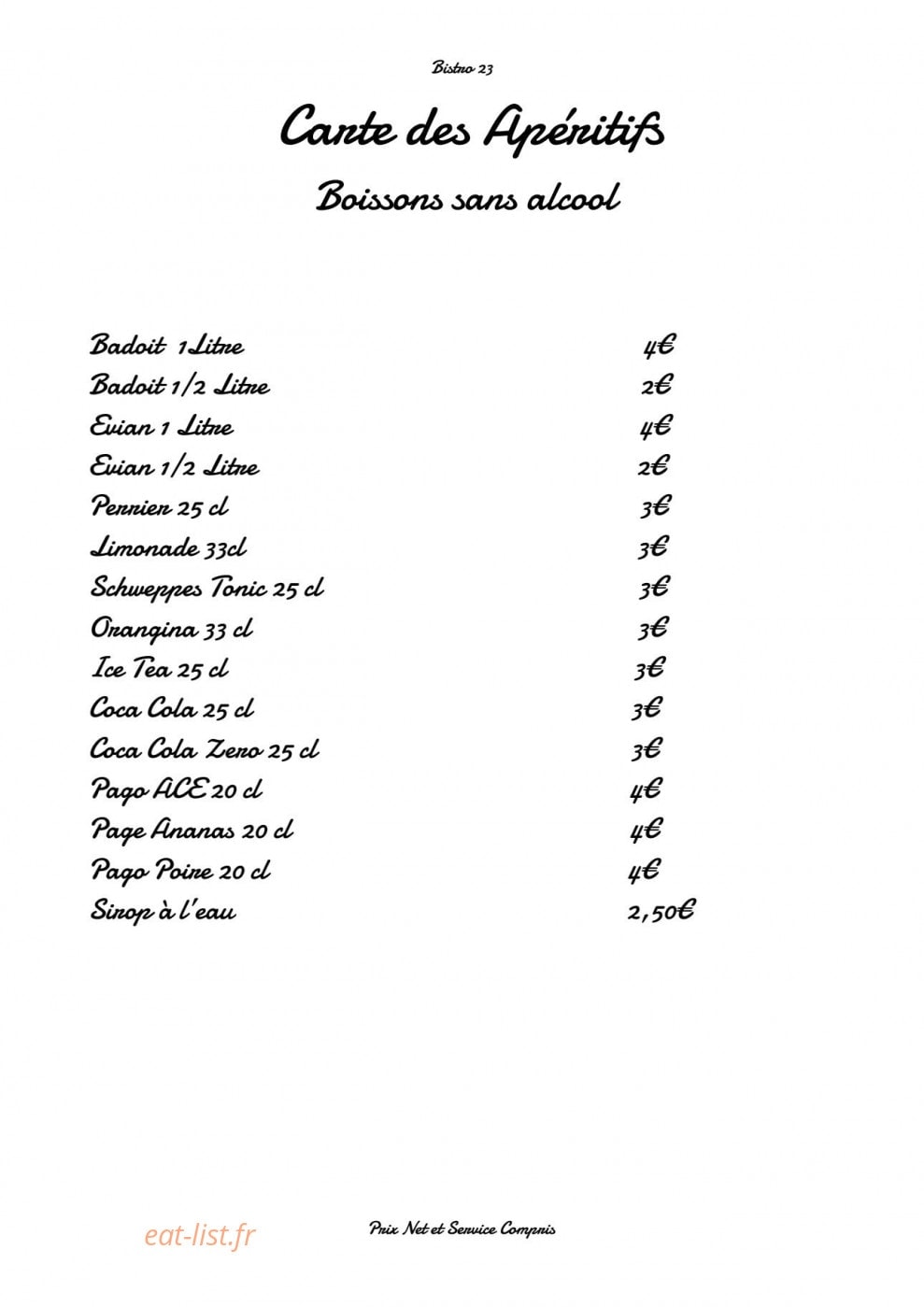 Bistro 23 — carte page 4