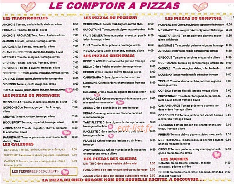 Le Comptoir A Pizzas — carte page 1