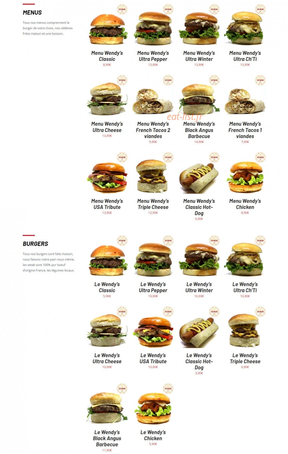Wendy's Diner — carte page 1