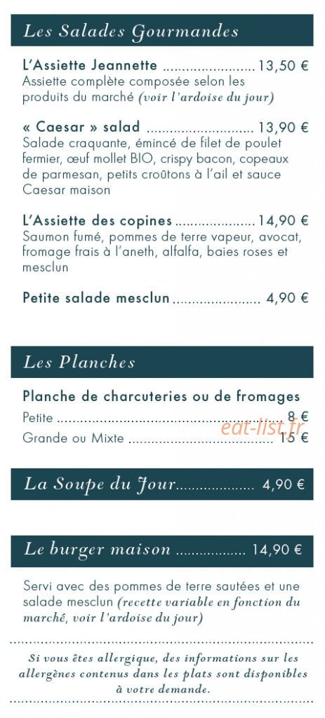 Bistrot Jeannette — carte page 1