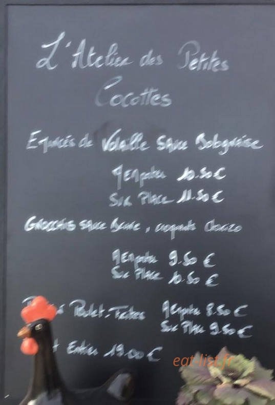 Carte et menu de L’atelier des petites cocottes à Lauris — Un exemple de menu du jour