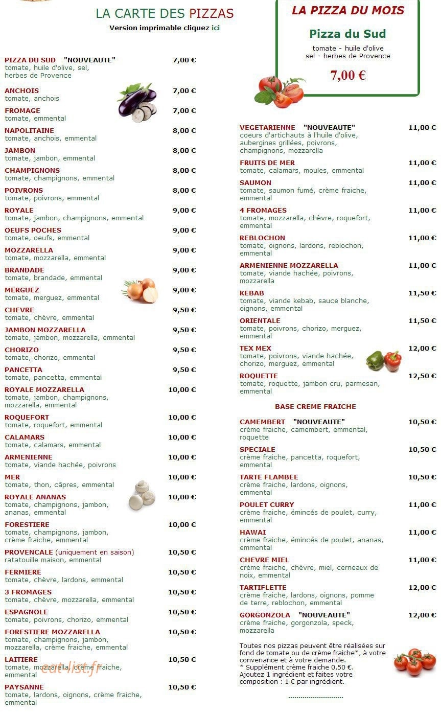 Pizza chez Wilfrid — carte page 1