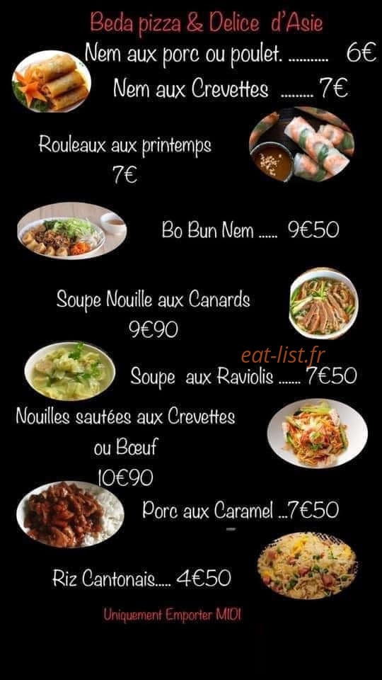 Délice D'asie et Beda Pizza — carte page 1