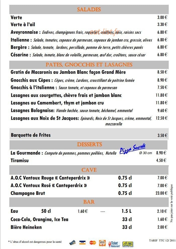 La pizzeria — carte page 13