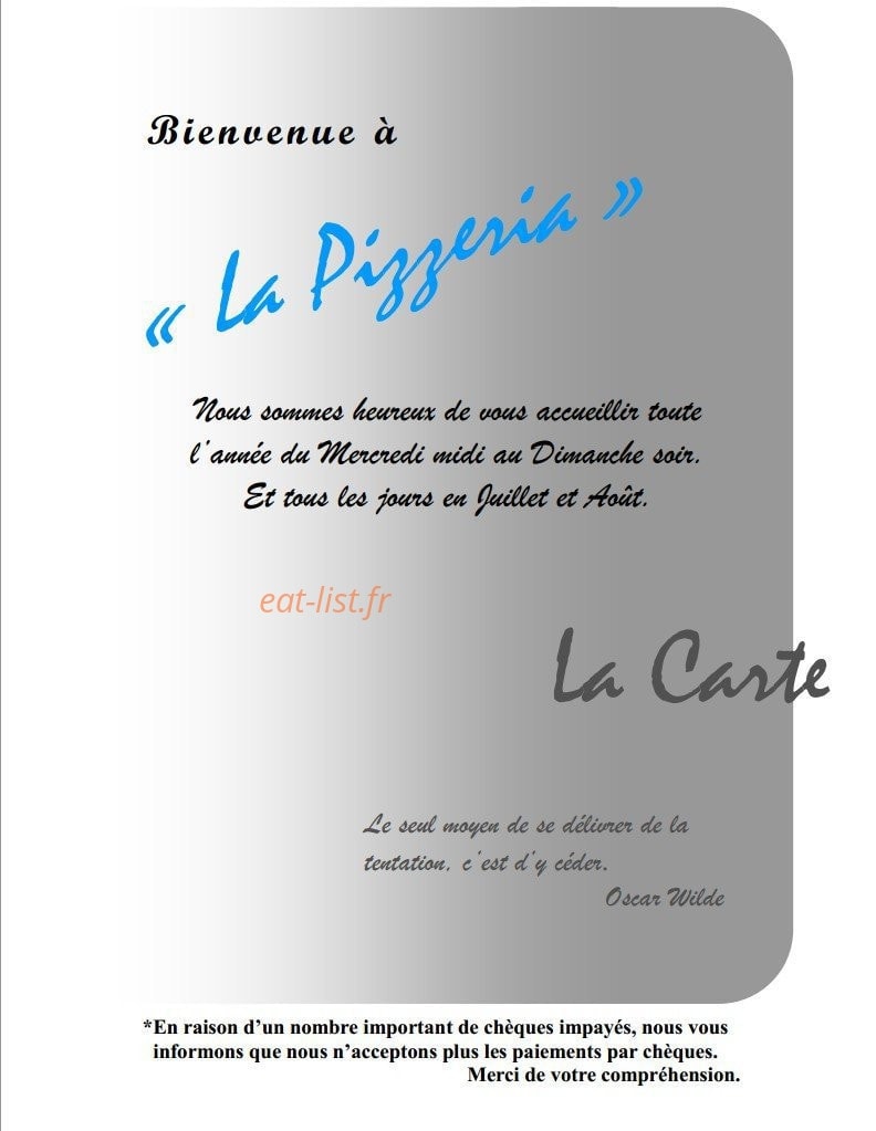 La pizzeria — carte page 1