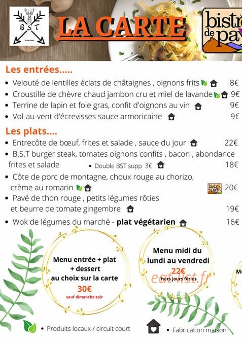 Bistrot de Saint Trinit — carte page 1