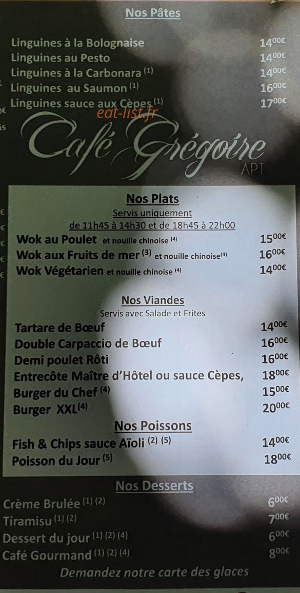 Le Café Grégoire — carte page 2