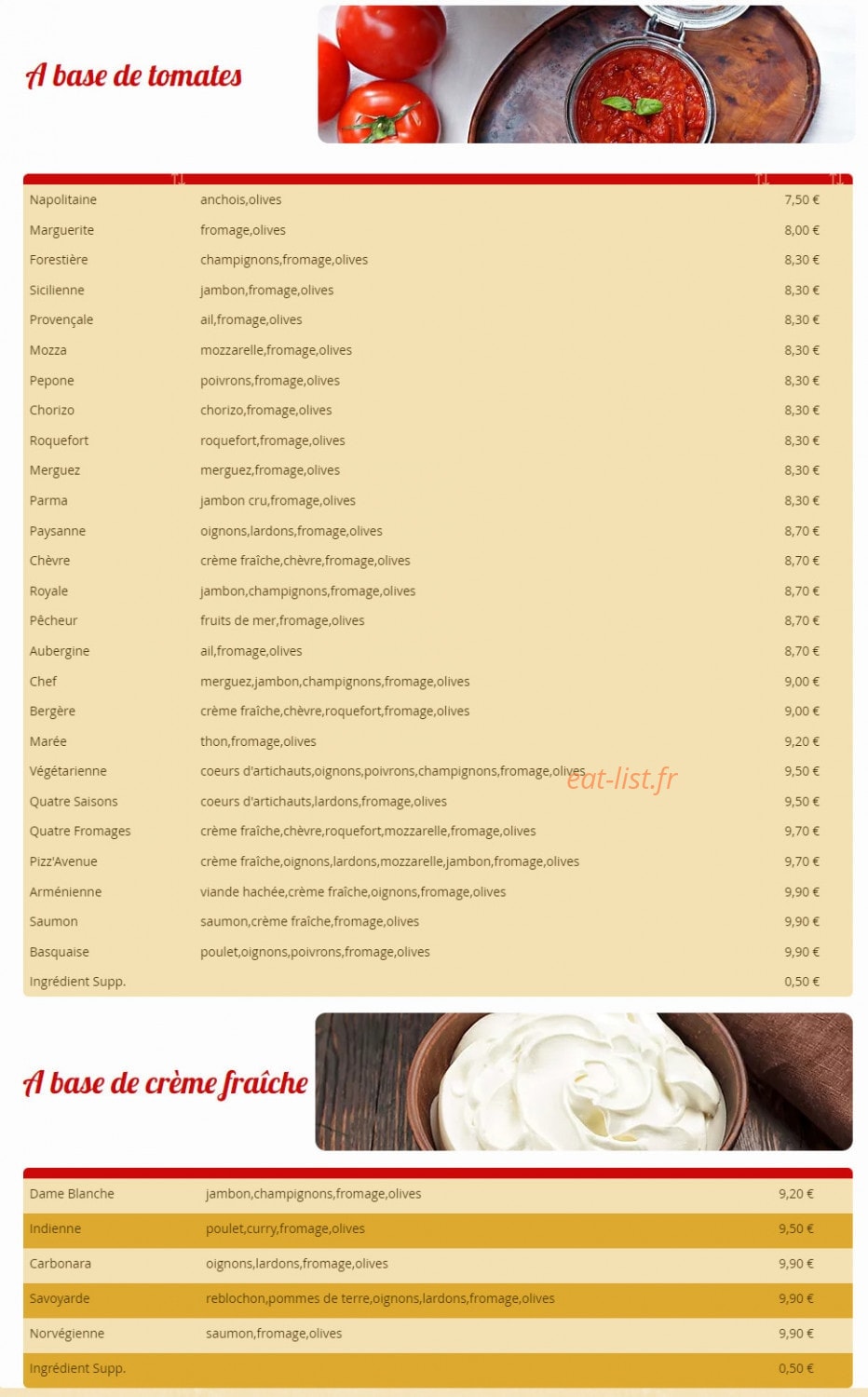 Pizz'Avenue — carte page 1