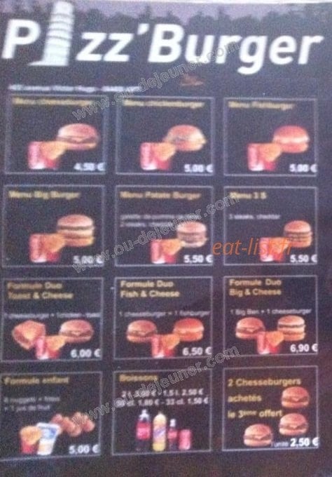 Pizz' Burger — carte page 1