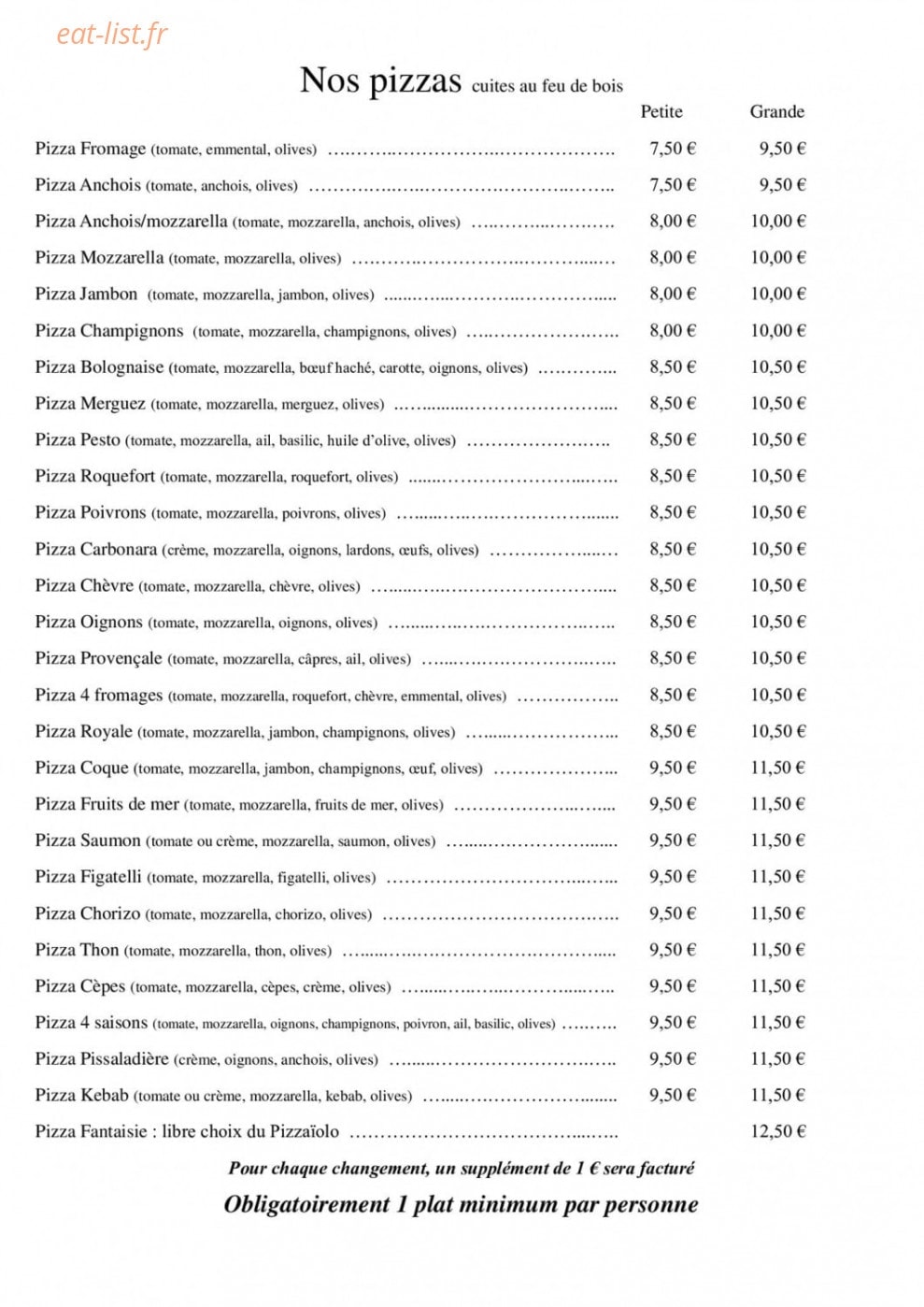 pizzeria o'grill — carte page 1