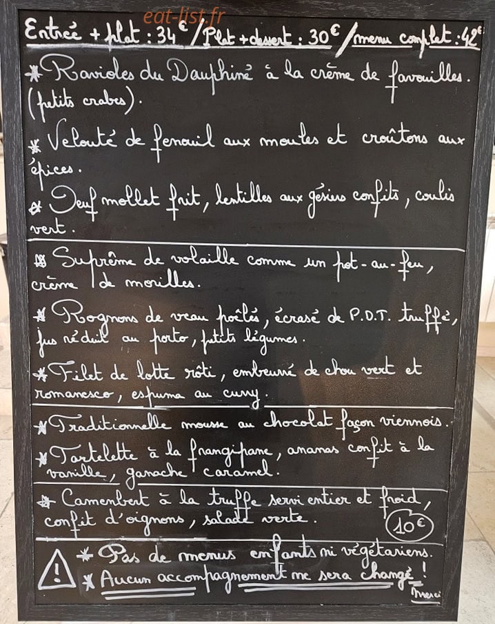 Le bistrot du Coing — carte page 1