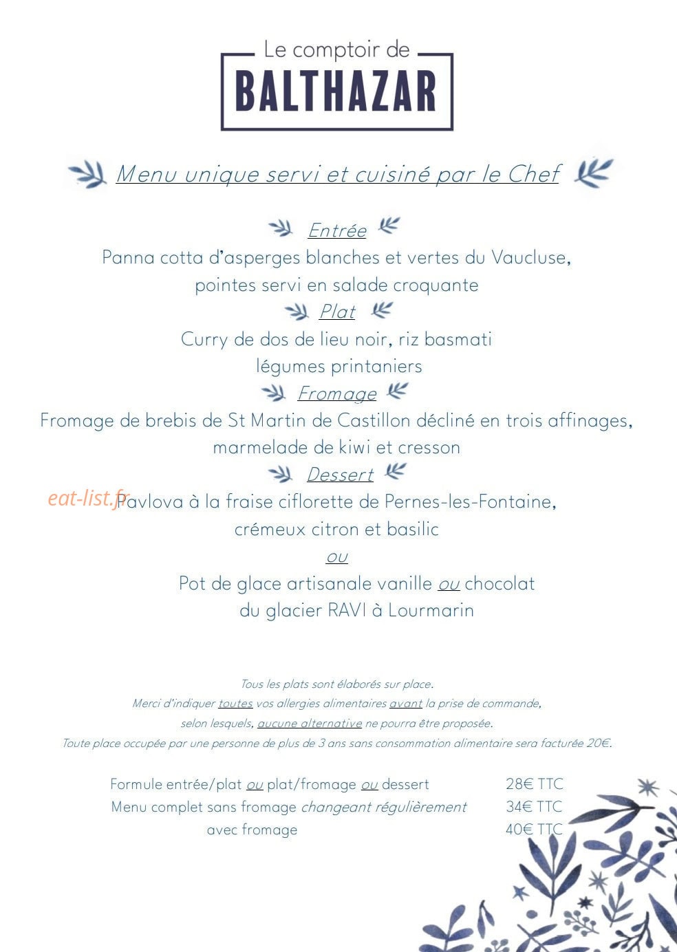Le Comptoir de Balthazar — carte page 1