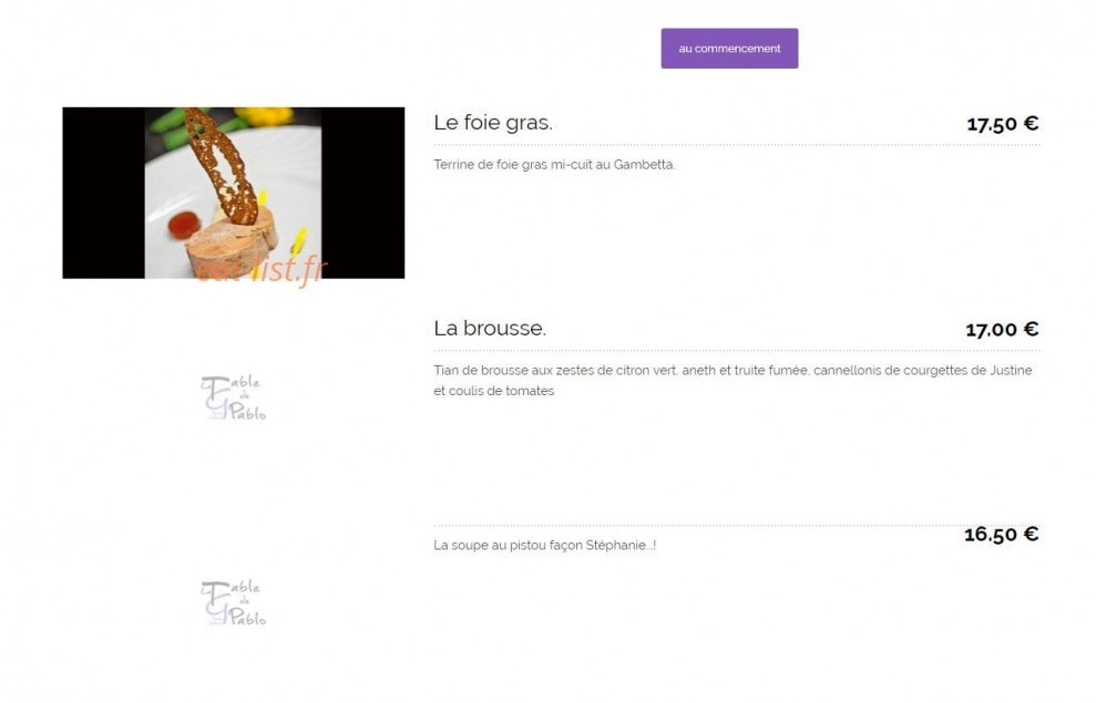 la Table de Pablo — carte page 1