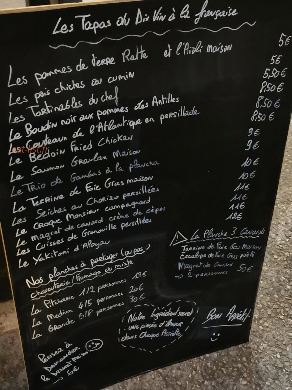 Au Dix vin — carte page 1