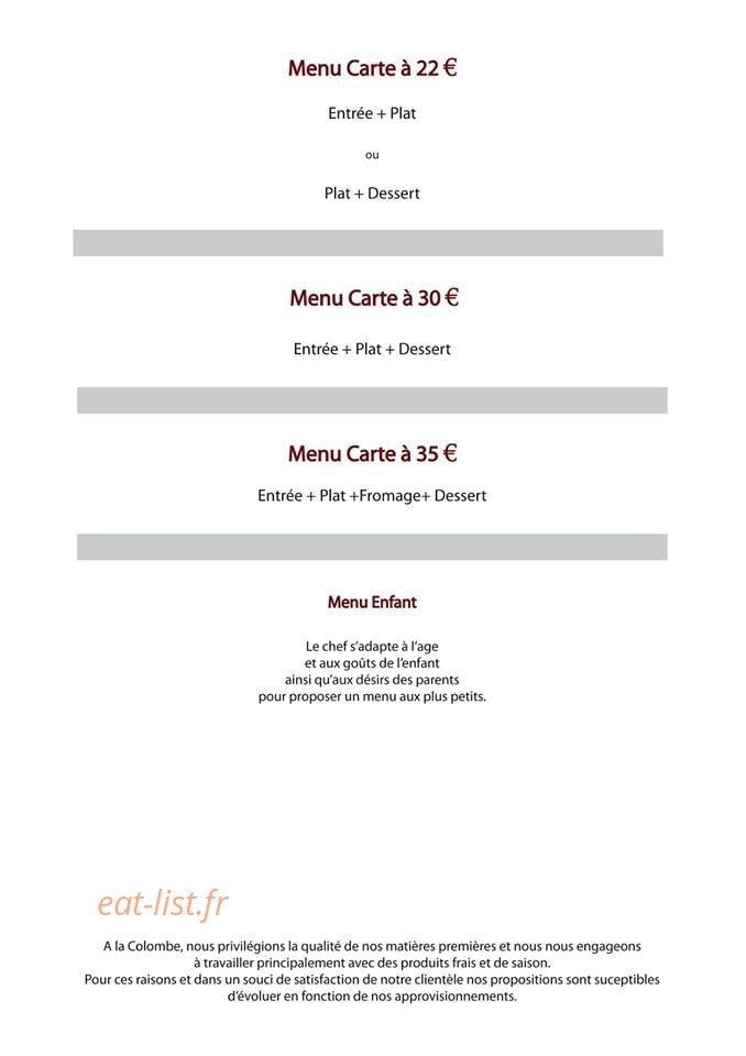 La Colombe — carte page 6