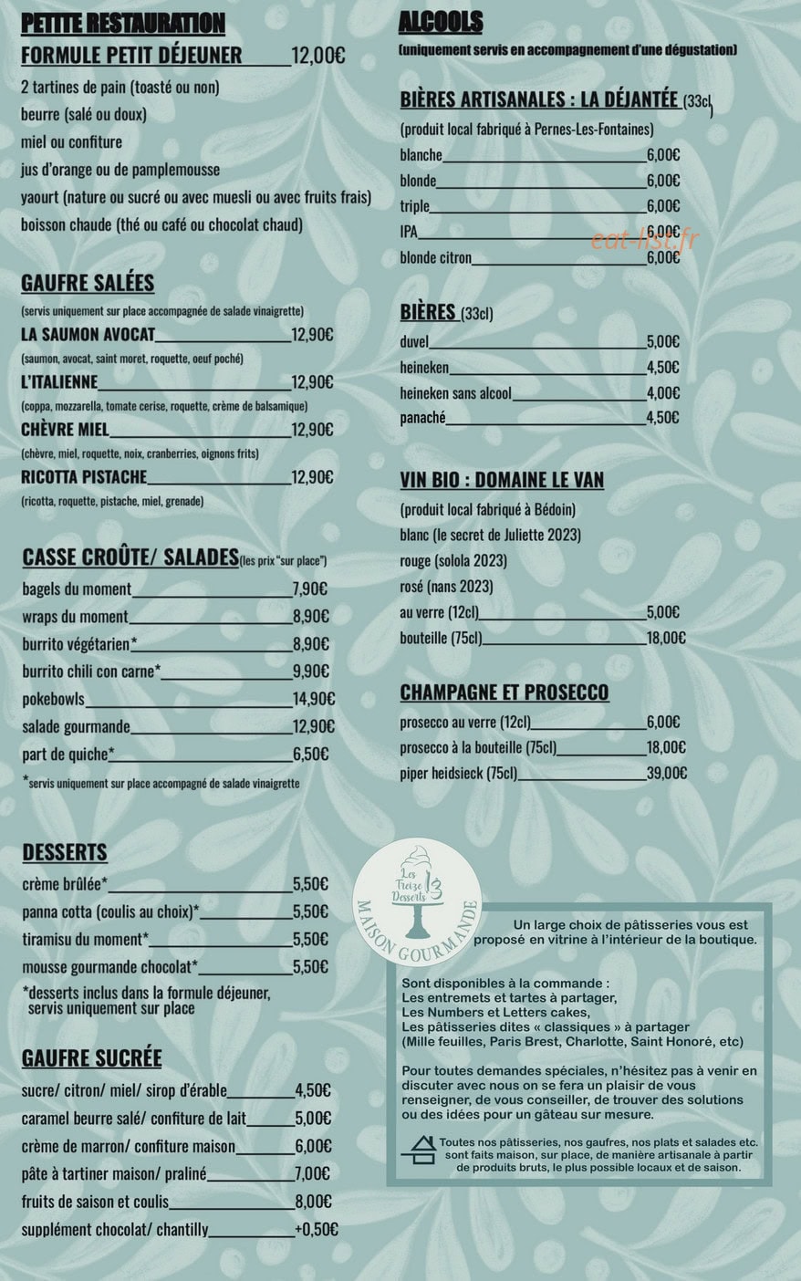 Les treize desserts — carte page 1