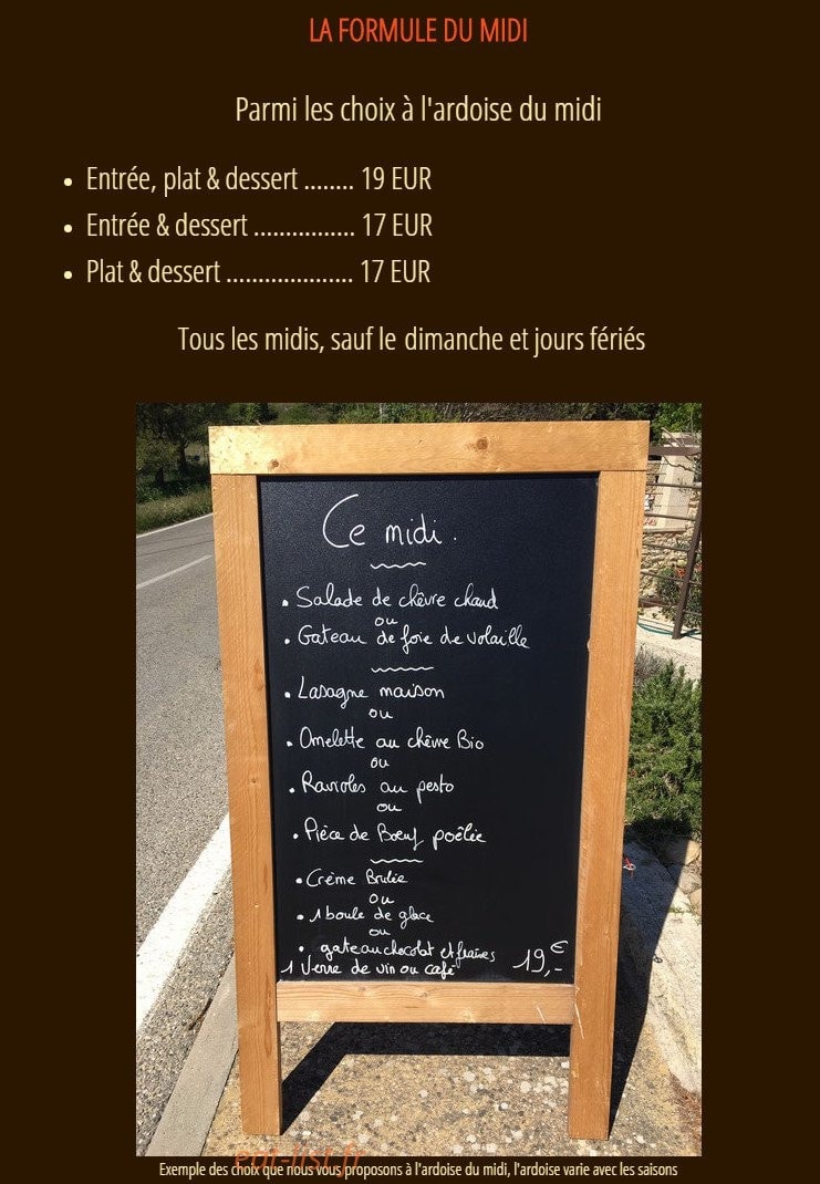 Auberge Provencale — carte page 1