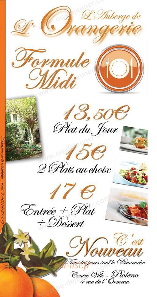 Auberge de L'Orangerie — carte page 1