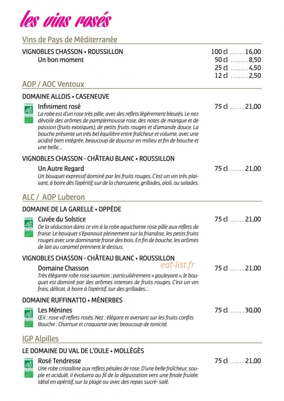 Au boeuf qui fume — carte page 4