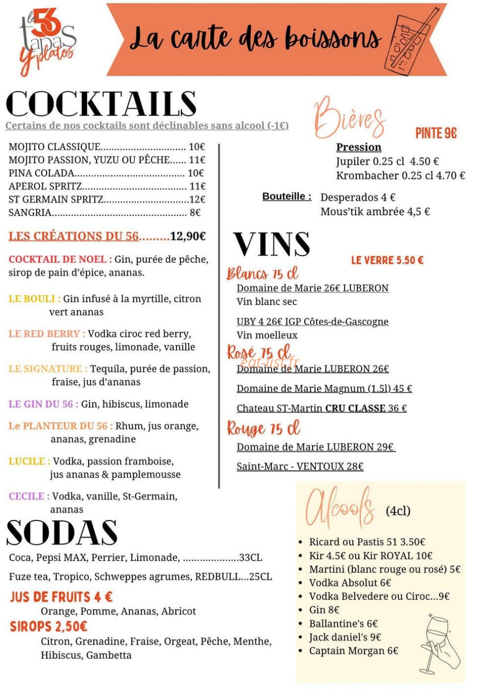 Le 56 Tapas y Platos — carte page 2