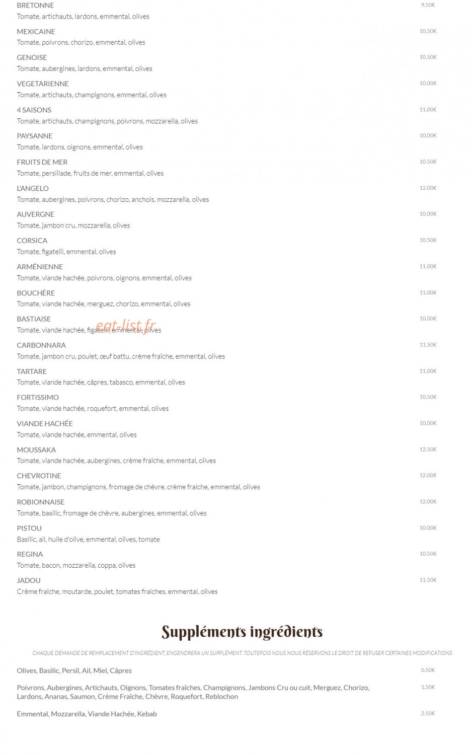 Robion pizza — carte page 2