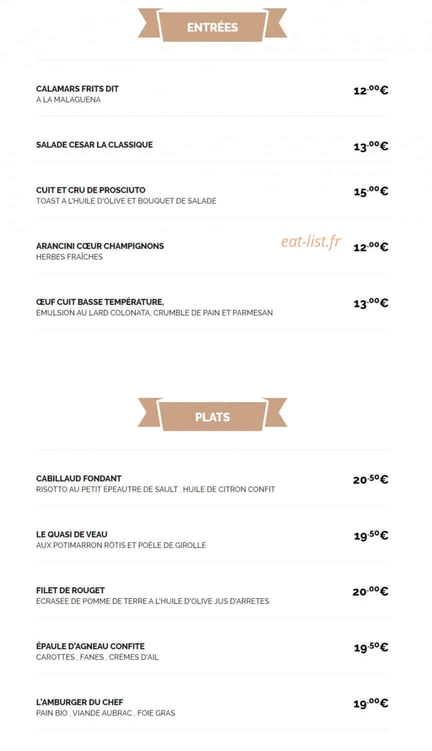 Le Bistrot de la Pastière — carte page 1