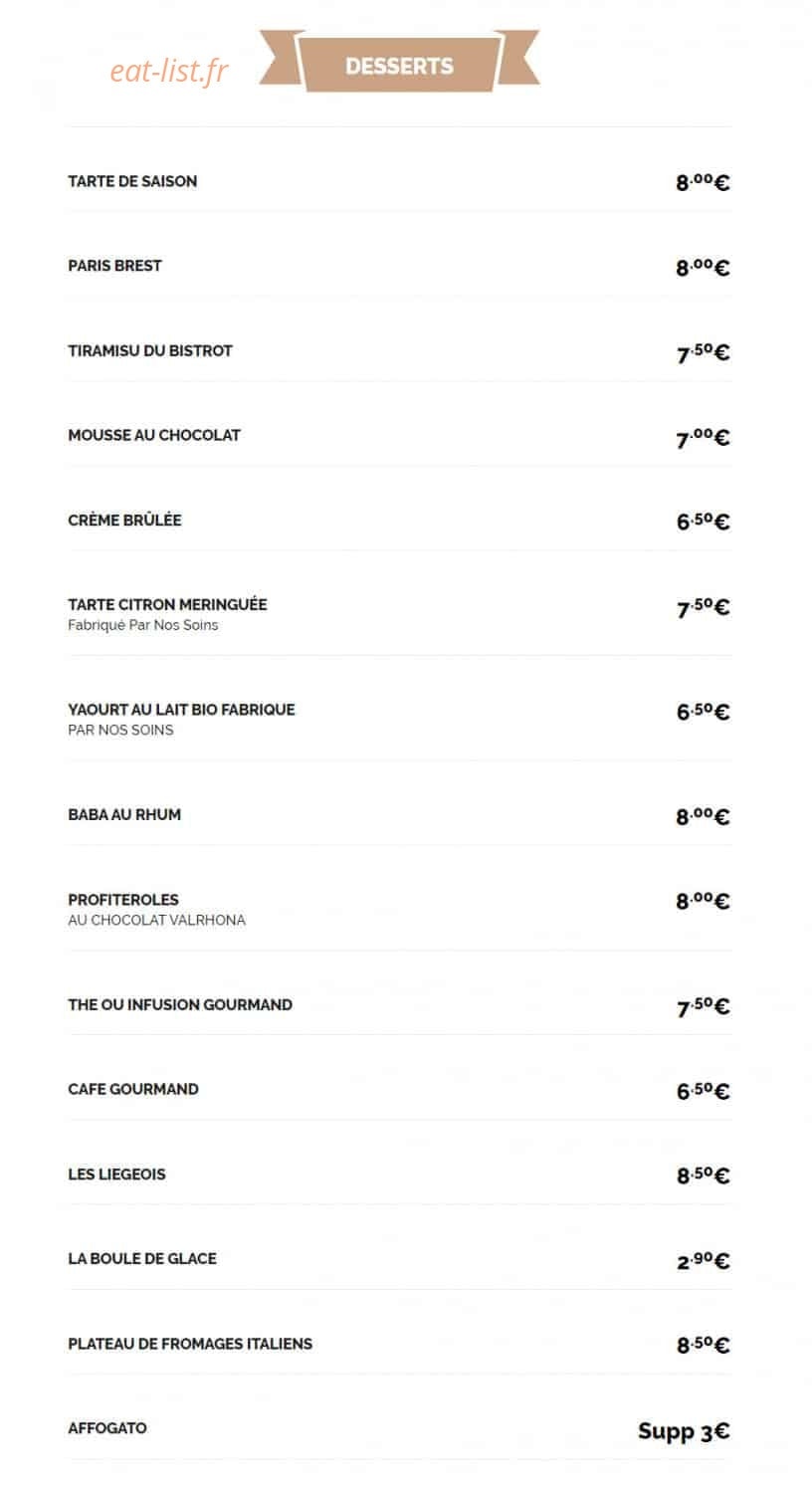 Le Bistrot de la Pastière — carte page 2