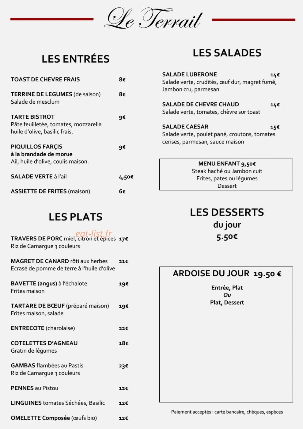 Bistrot Le Terrail — carte page 1