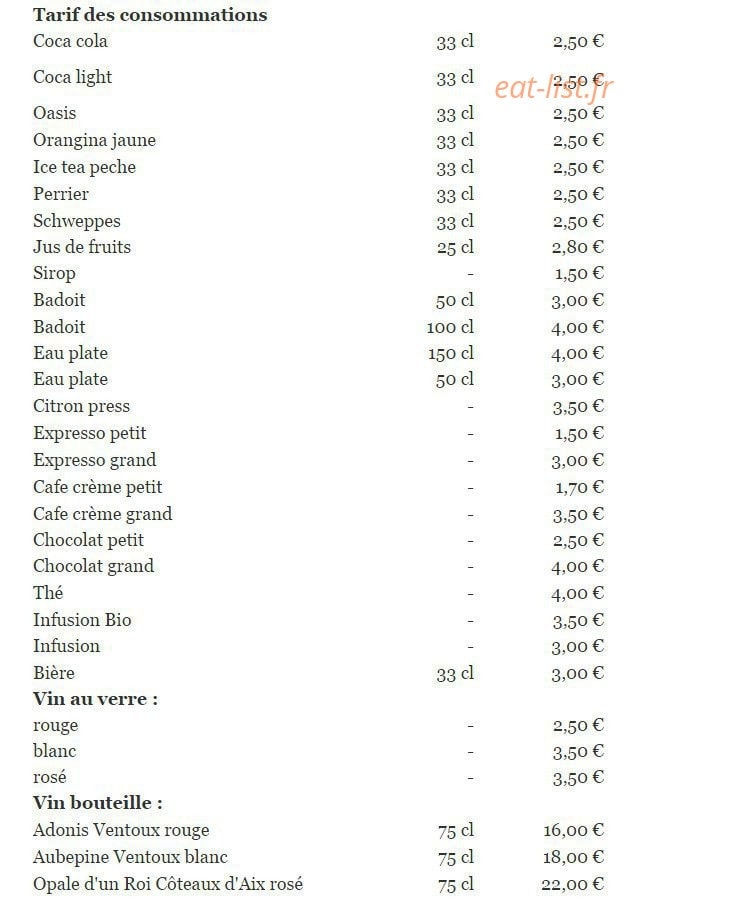 La Table de Sylvie — carte page 1