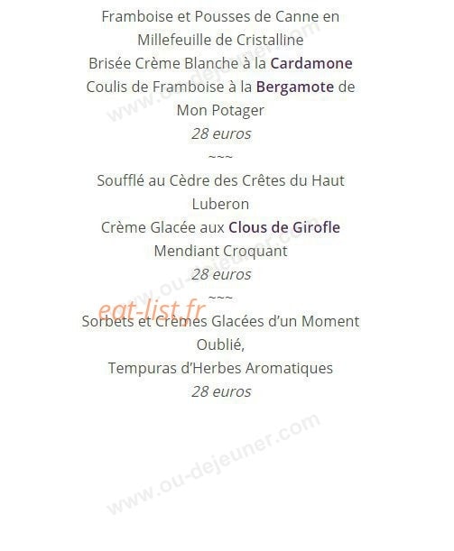 Carte et menu de Le Domaine de Capelongue à Bonnieux — Les desserts