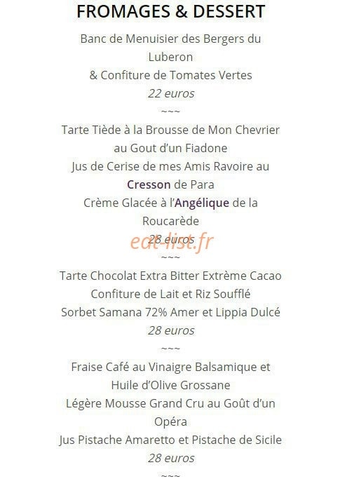 Carte et menu de Le Domaine de Capelongue à Bonnieux — Les fromages, desserts