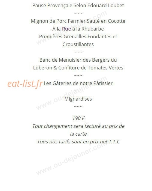 Carte et menu de Le Domaine de Capelongue à Bonnieux — Le menu hommage à Yvon suite