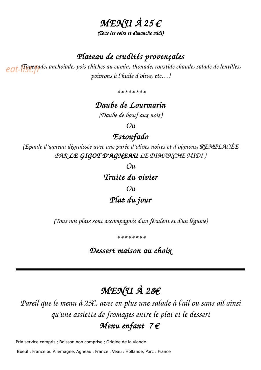 Auberge des Seguins — carte page 1