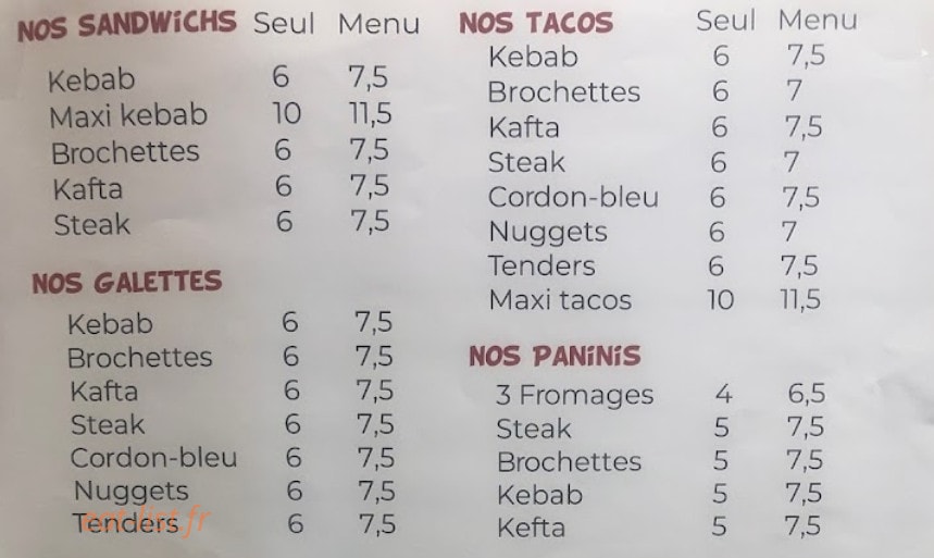 Allo tacos — carte page 1