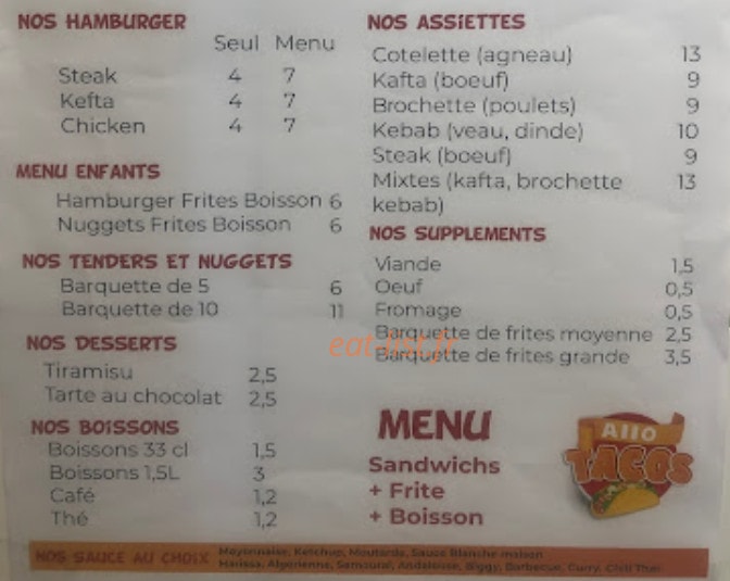 Allo tacos — carte page 2