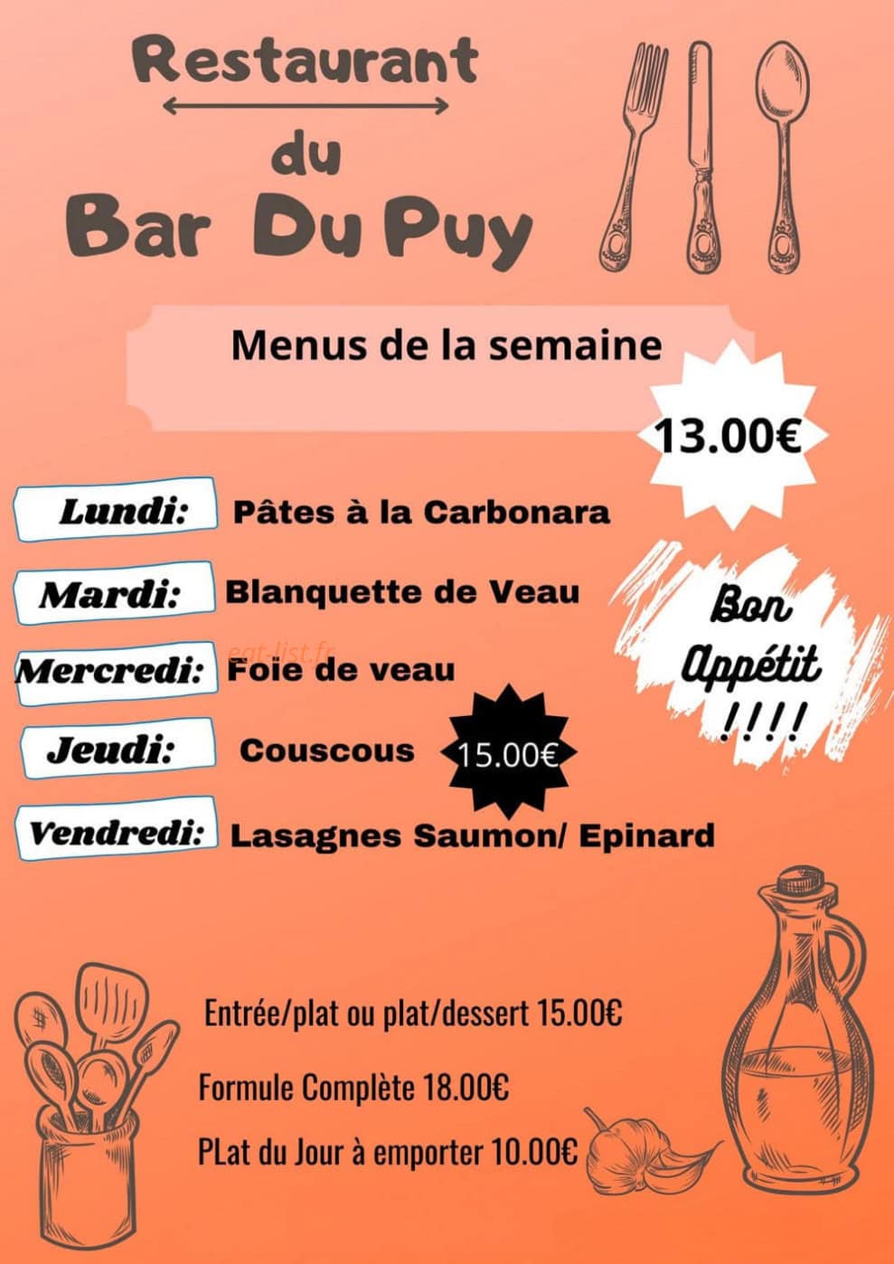 Bar Du Puy — carte page 1