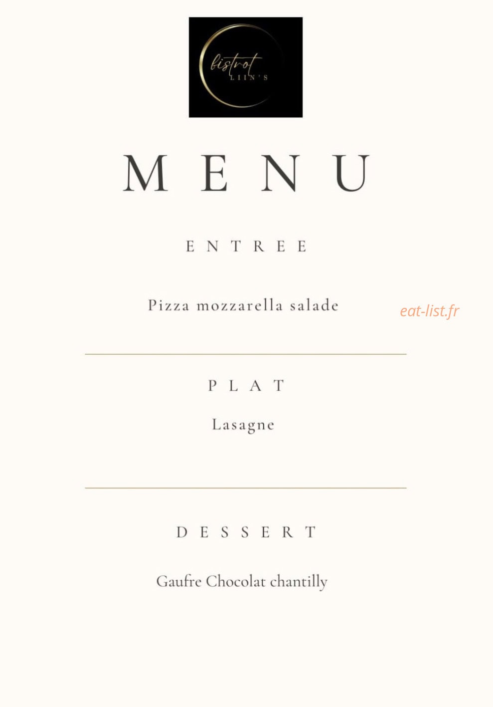 Bistrot liin’s — carte page 1