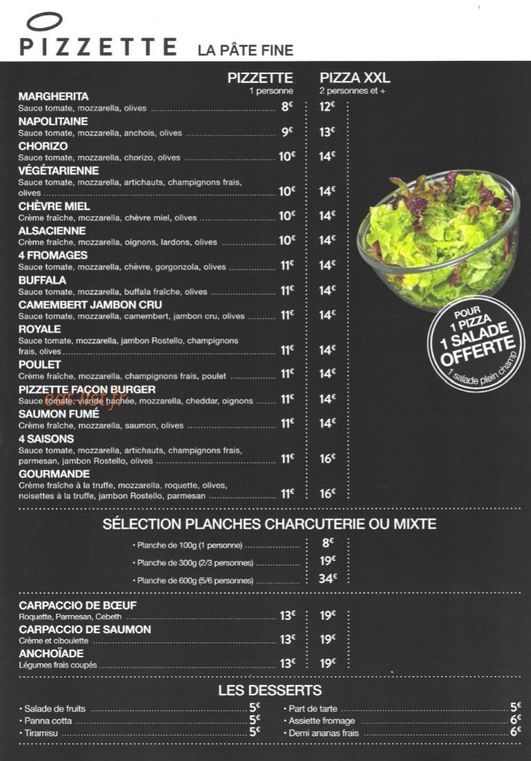 Pizzette — carte page 1