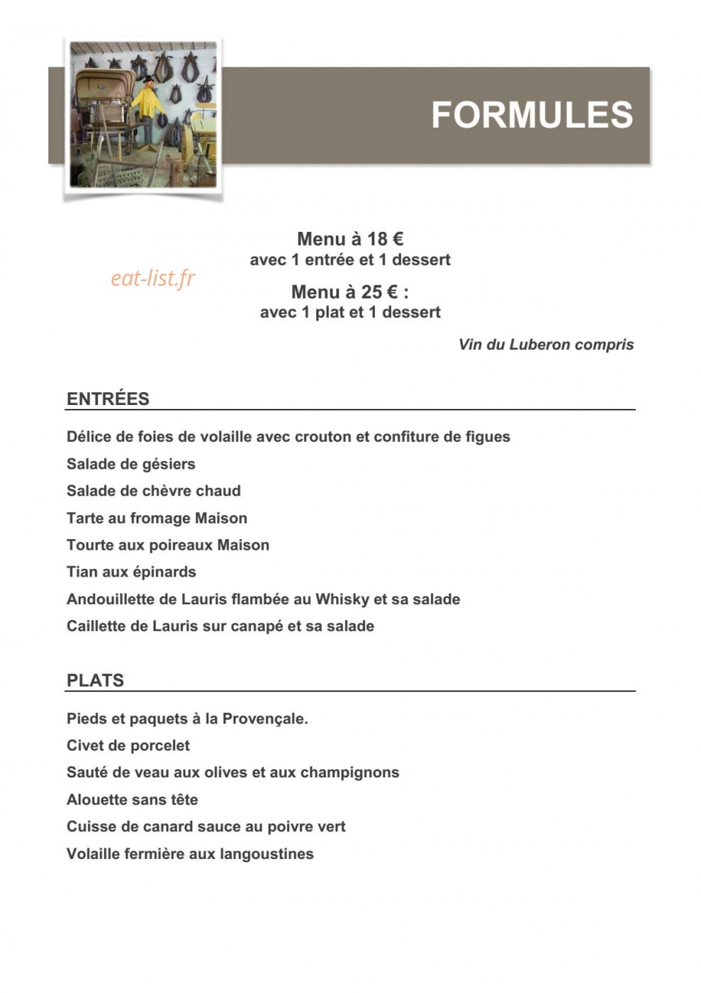 Auberge la bastide neuve — carte page 1