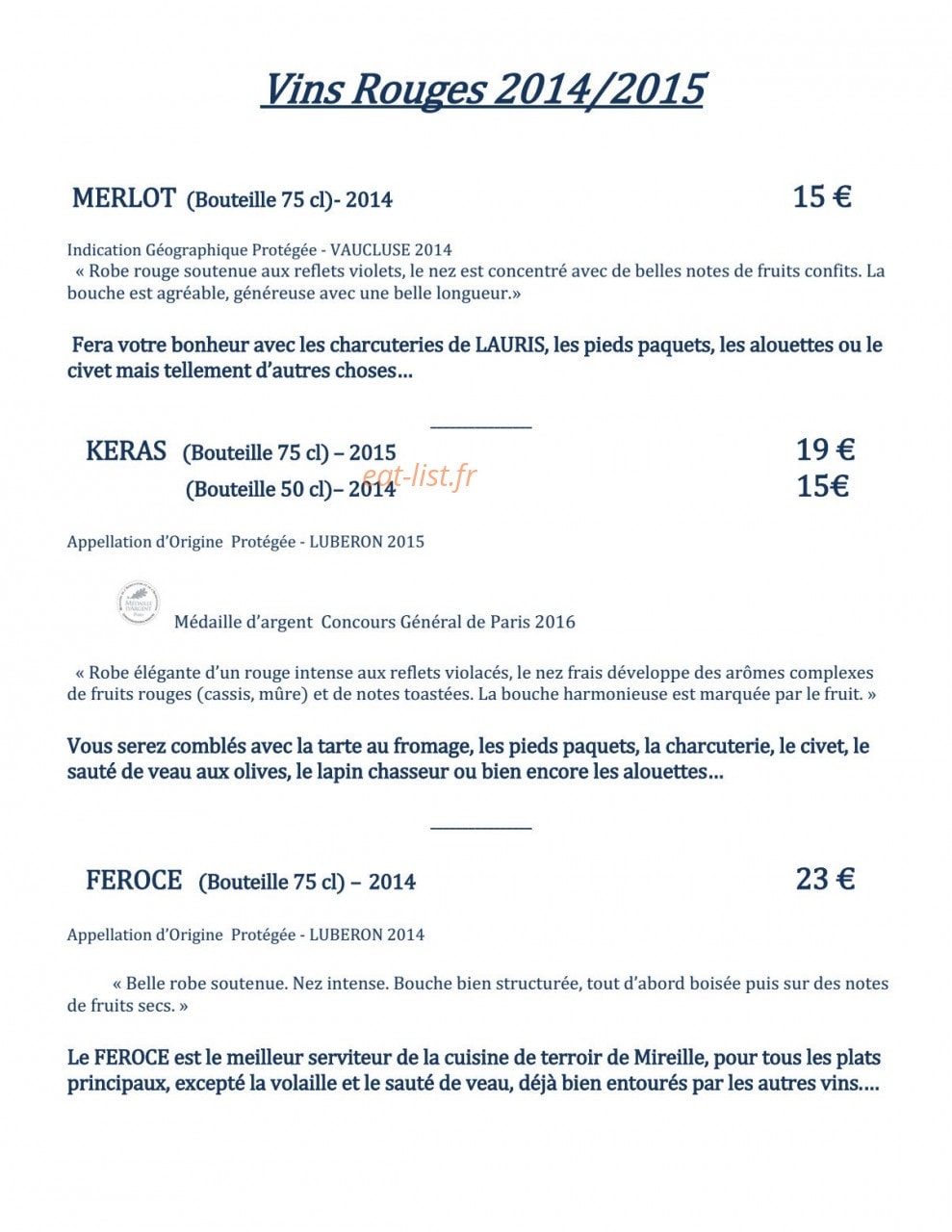 Auberge la bastide neuve — carte page 8