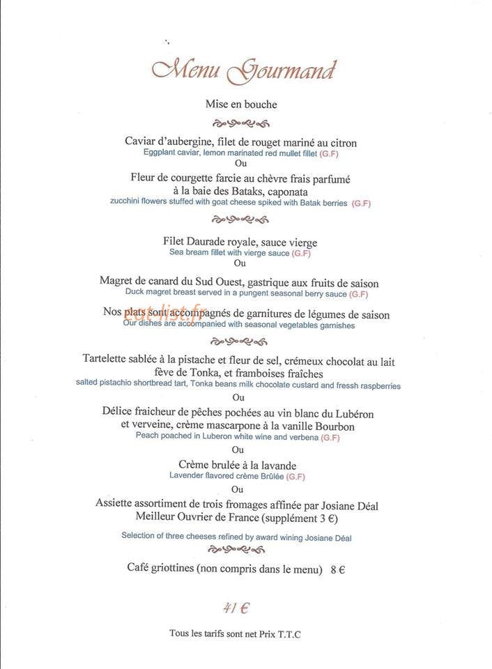 Les saveurs gourmandes — carte page 1