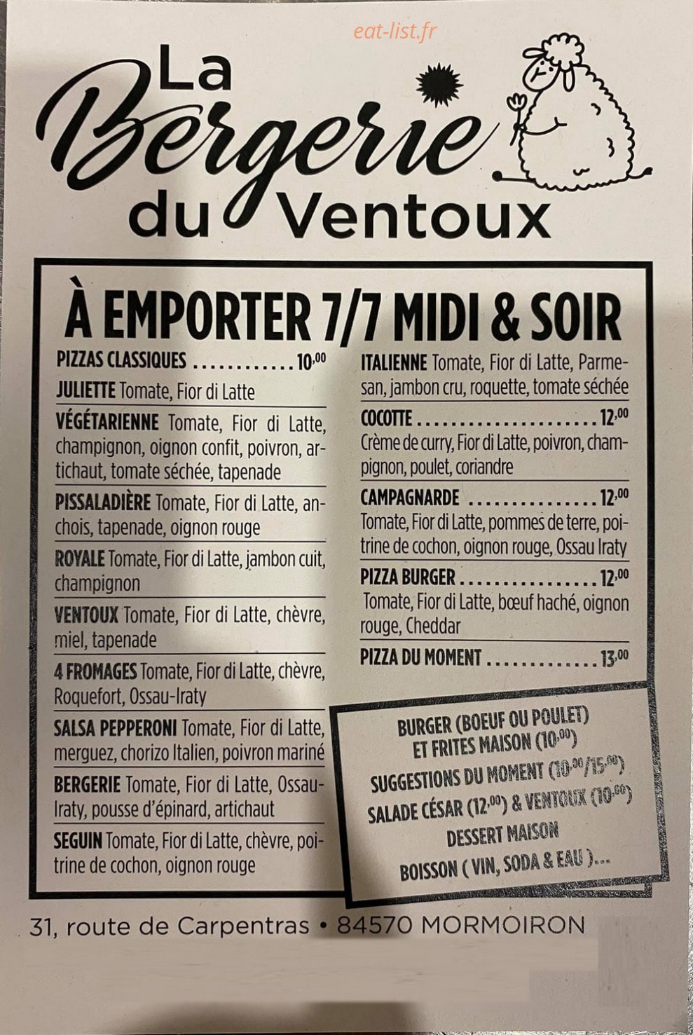 La Bergerie du Ventoux — carte page 1