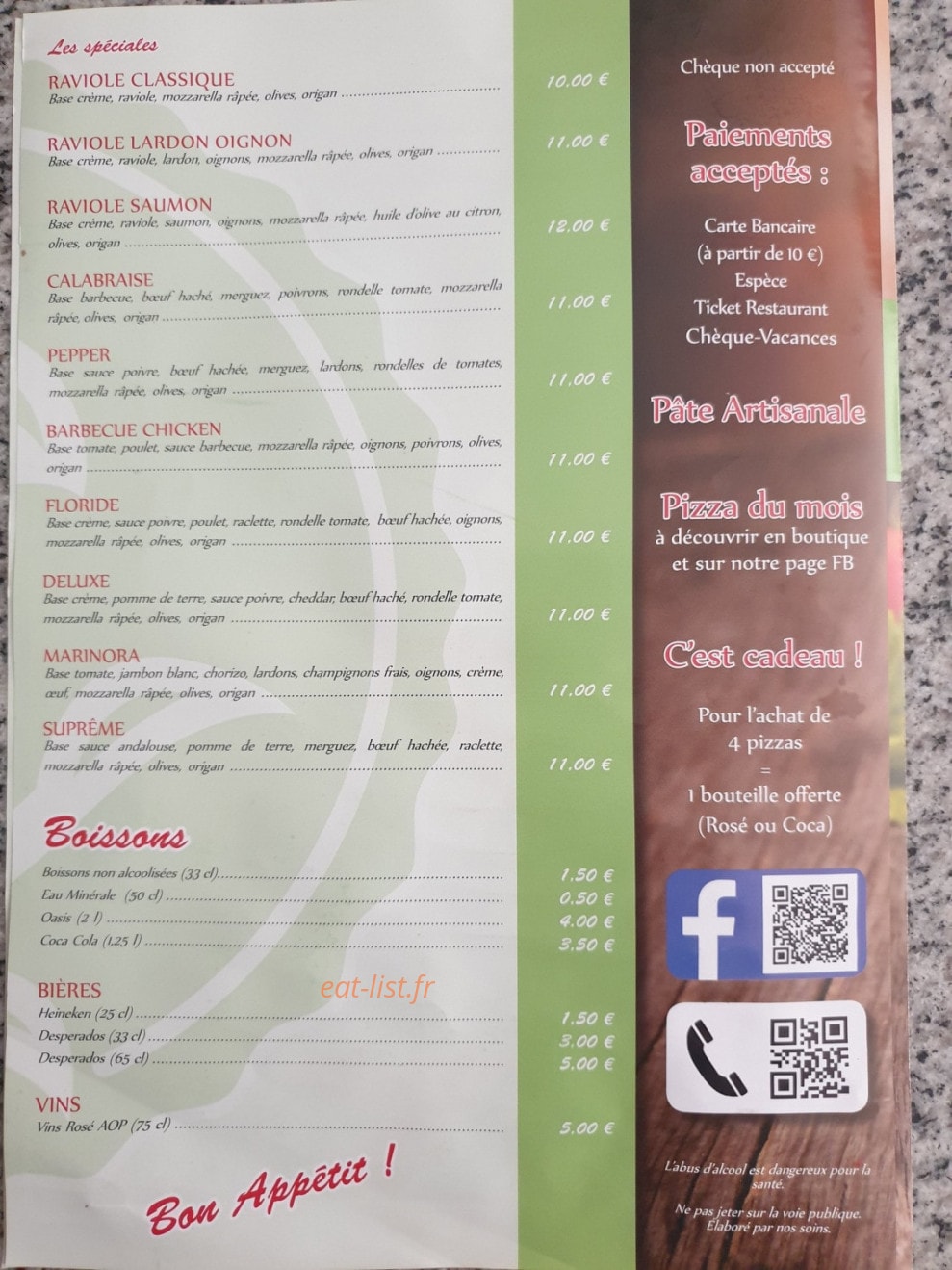 Bella Pizza — carte page 4