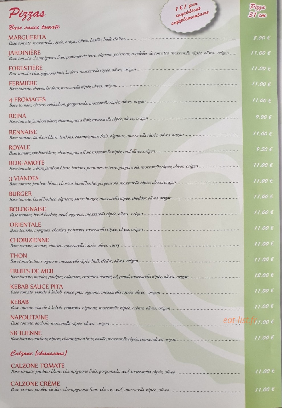 Bella Pizza — carte page 2