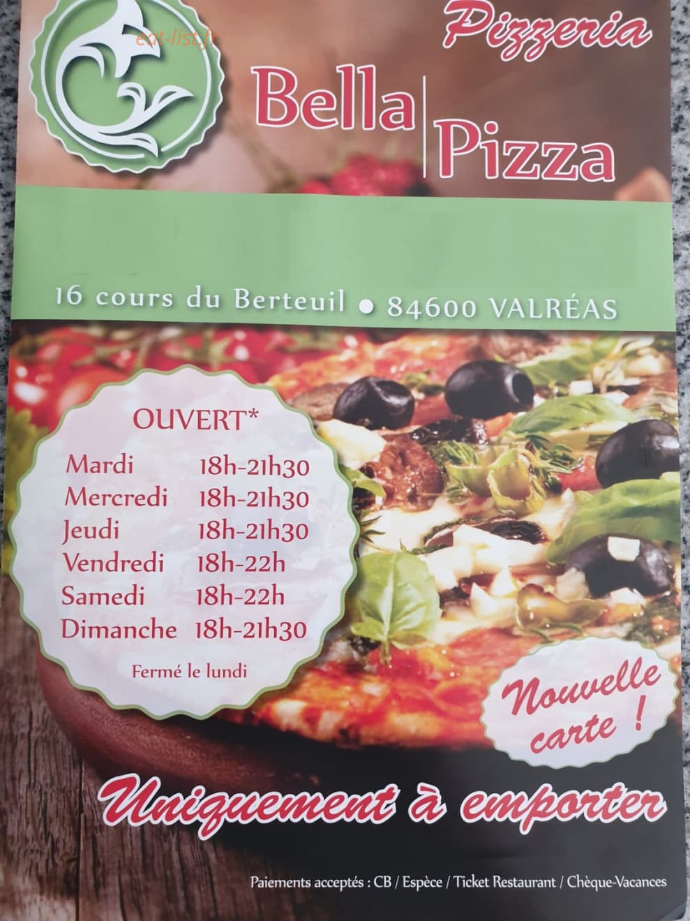 Bella Pizza — carte page 1