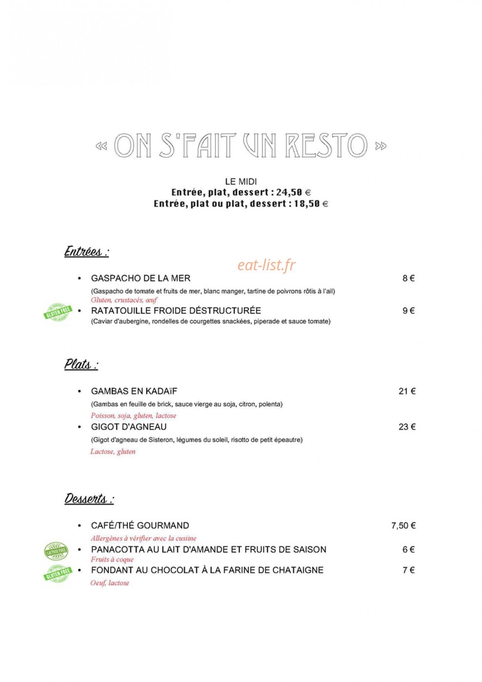 Chez Thomas — carte page 1