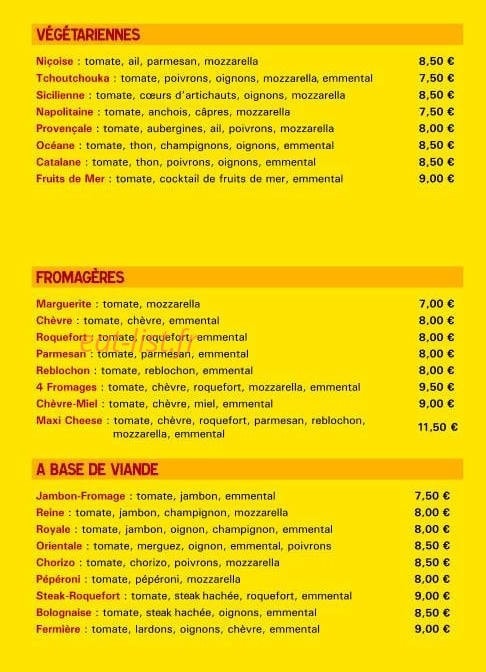 Yamani Pizza — carte page 1