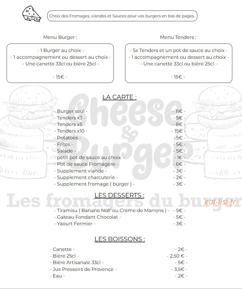 Cheese & Burger — carte page 1