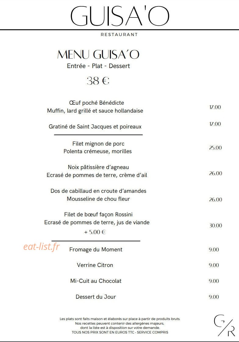 Restaurant Guisa'o — carte page 1